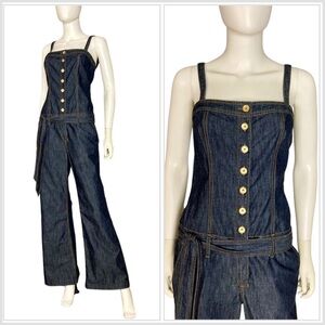 Y2K vintage Arden B dark denim button wide leg tank jumpsuit one piece L